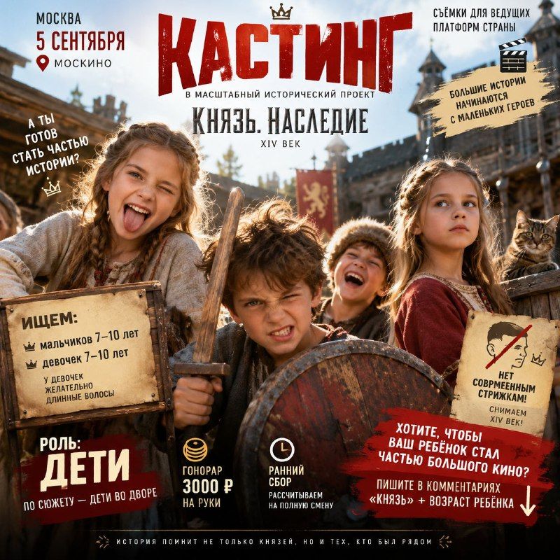 Заказ: Ищем детей для съёмок масштабного исторического проекта под рабочим… · Москва