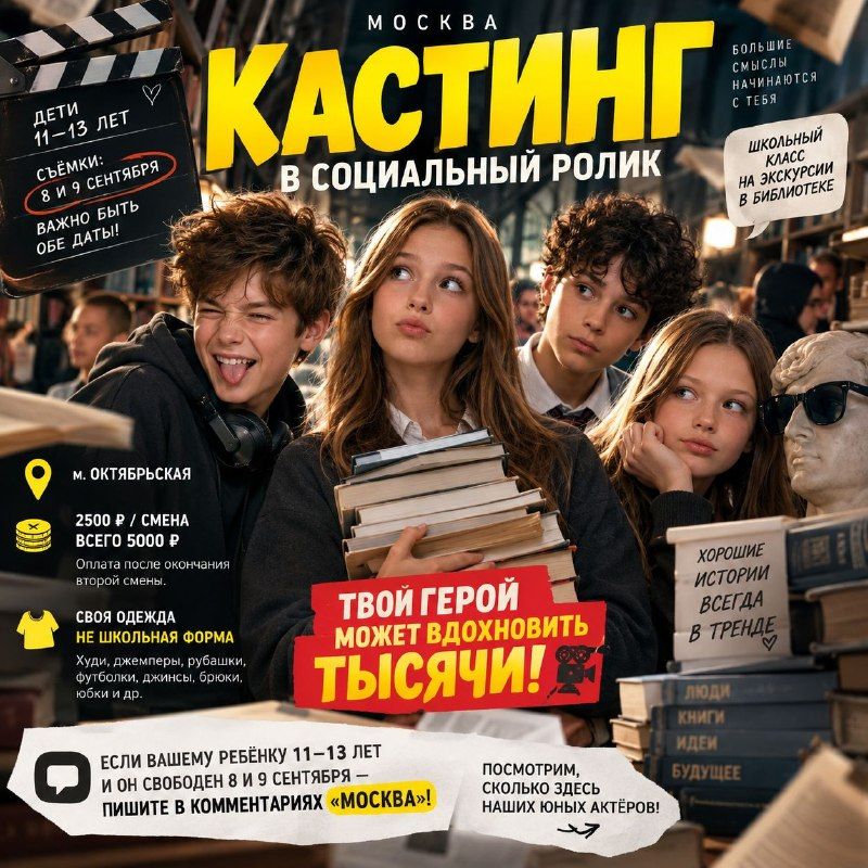 Заказ: Ищем мальчиков и девочек 11–13 лет на съёмку сцены школьной экскурсии… · Москва