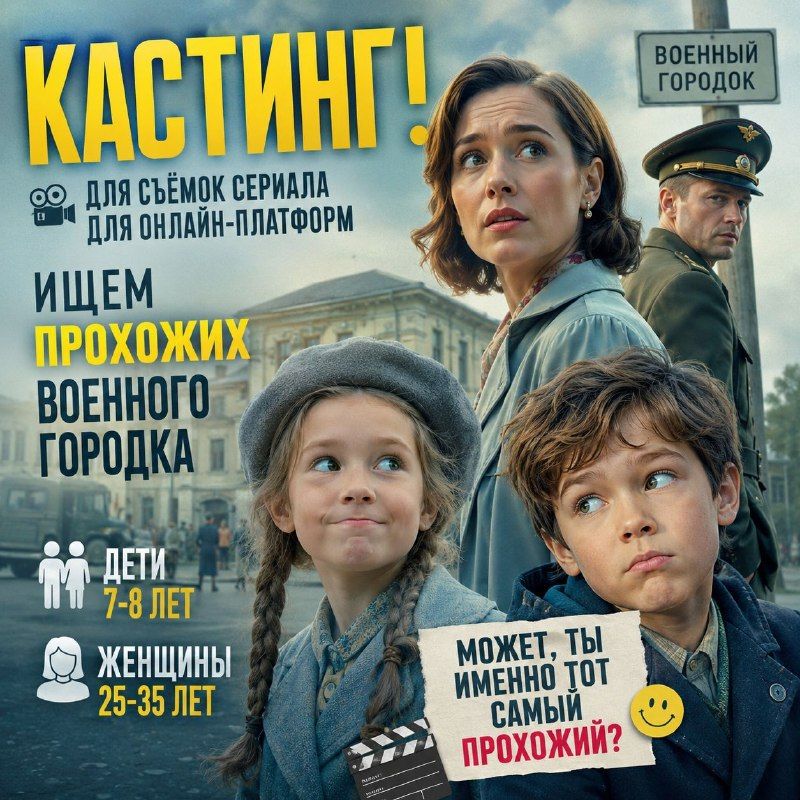 Заказ: Съёмка сериала для онлайн-платформ пройдёт 9 сентября в Москве. Ищем… · Москва
